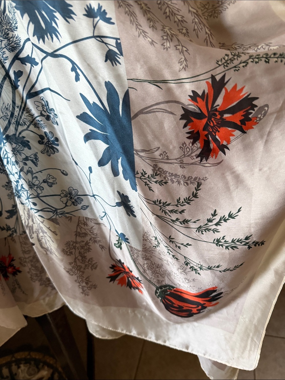 Sheer Kimono Cover-Up in Cream, Navy & Orange exquisite washable lightweight - Picture 16 of 17